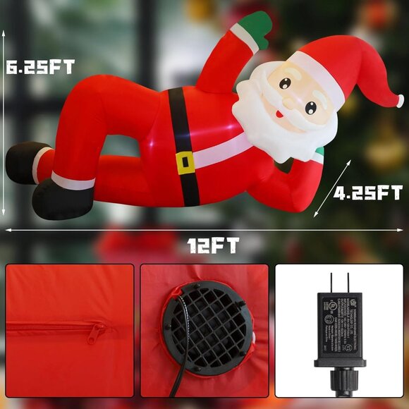 🆕12FT Christmas Inflatables Lying Santa with Built in LED Outdoor Decorations - Picture 4 of 10